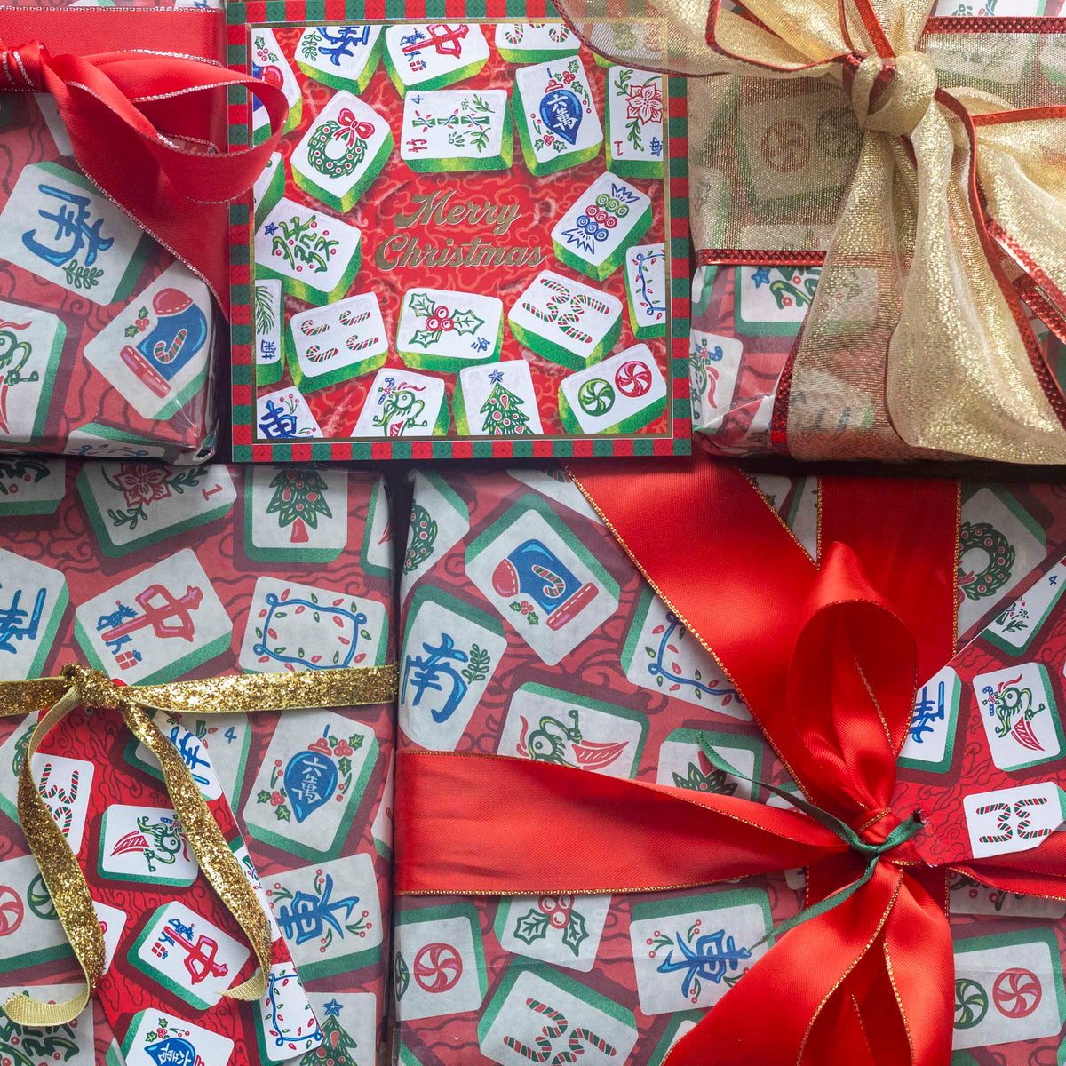 CHARITY CHRISTMAS WRAP: Festive Mahjong (10 Sheets + 20 Tags)