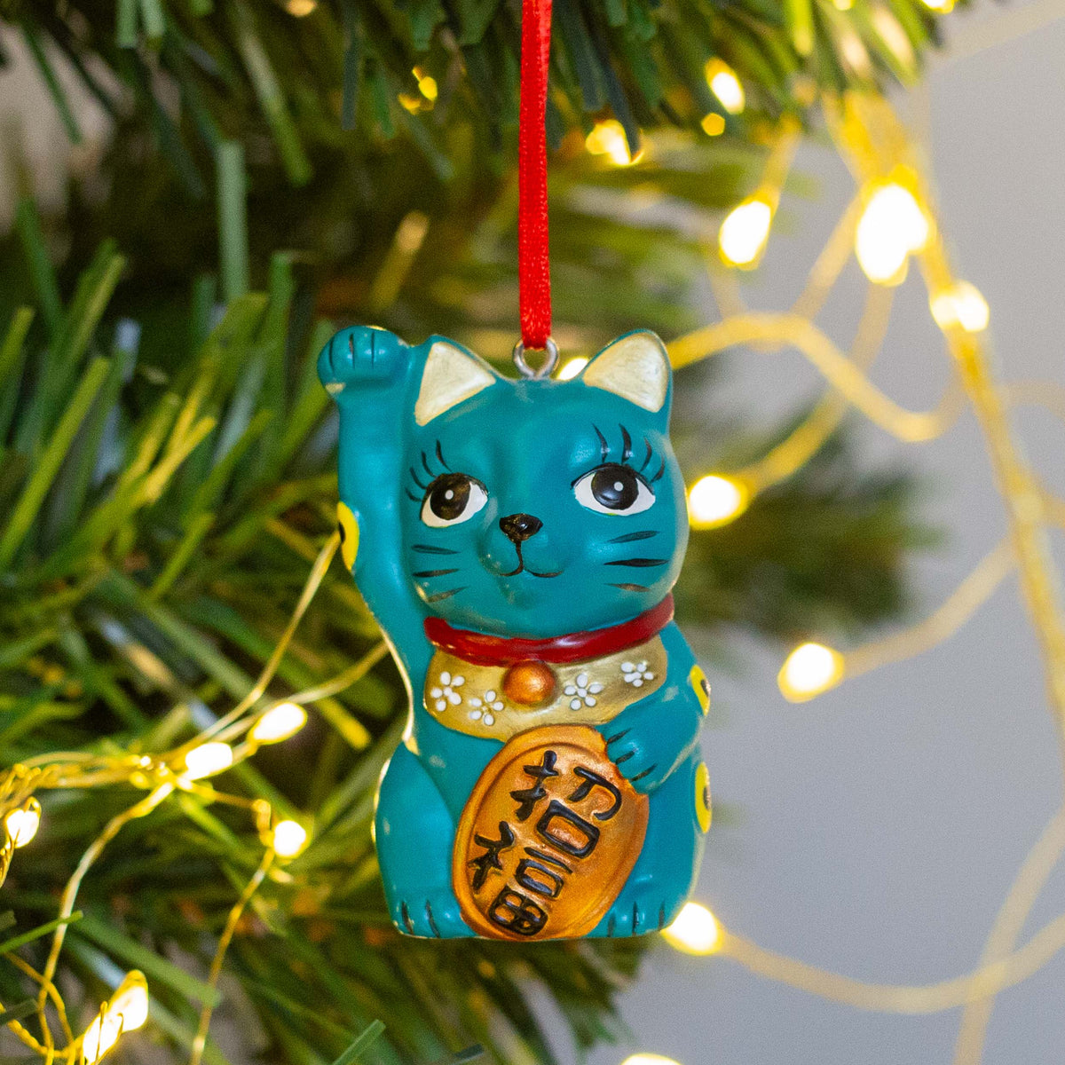 HANGING DECORATION: Lucky Cat Teal