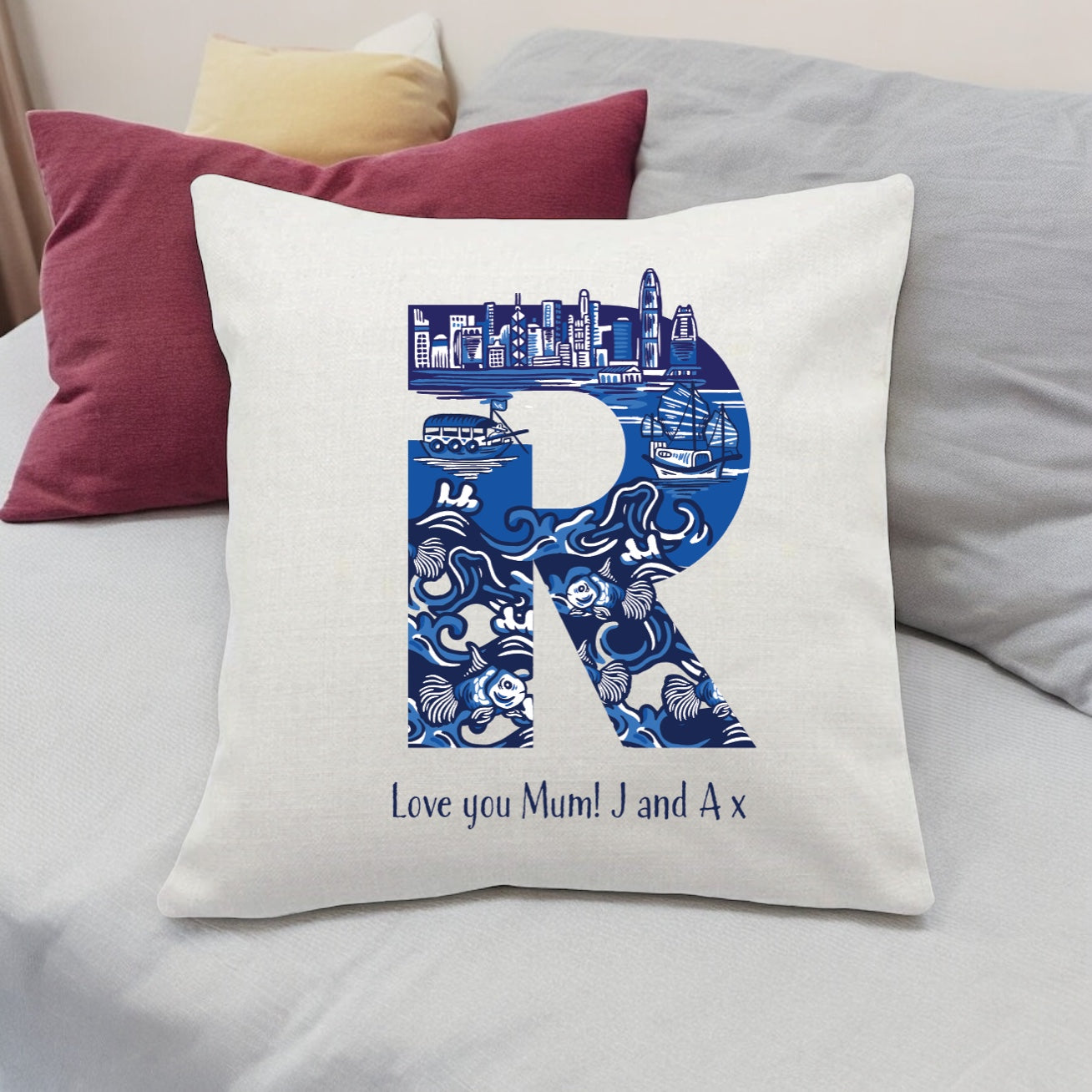 PERSONALISED CUSHION: Chinoiserie Alphabet / Numbers (A-Z / 0-9)