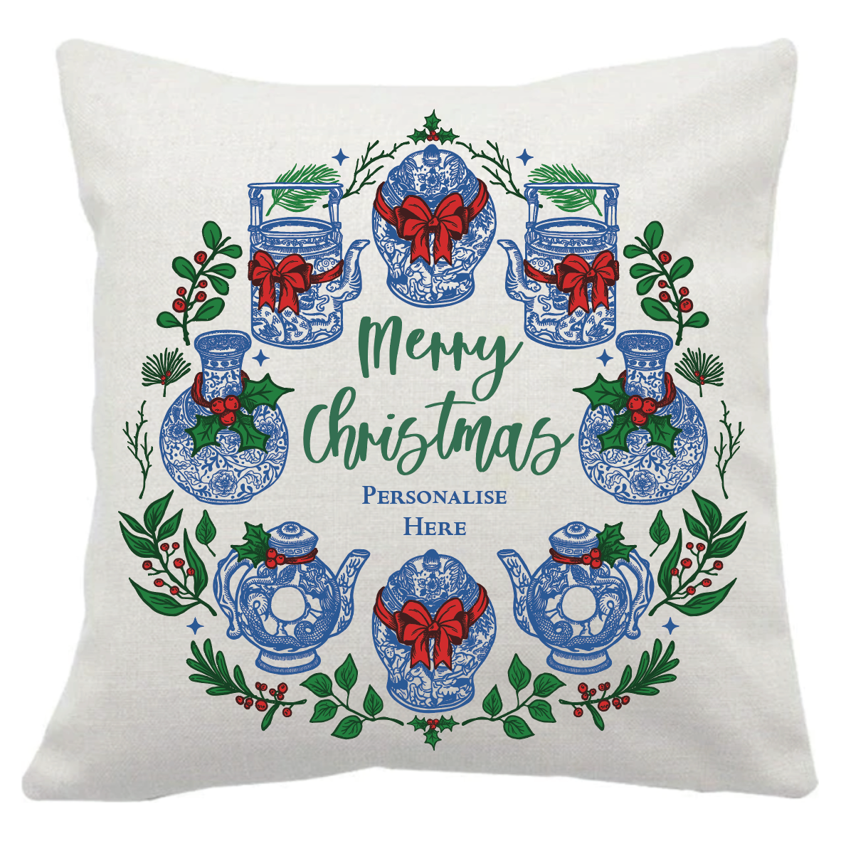 PERSONALISED CUSHION: Festive Hong Kong Wreath