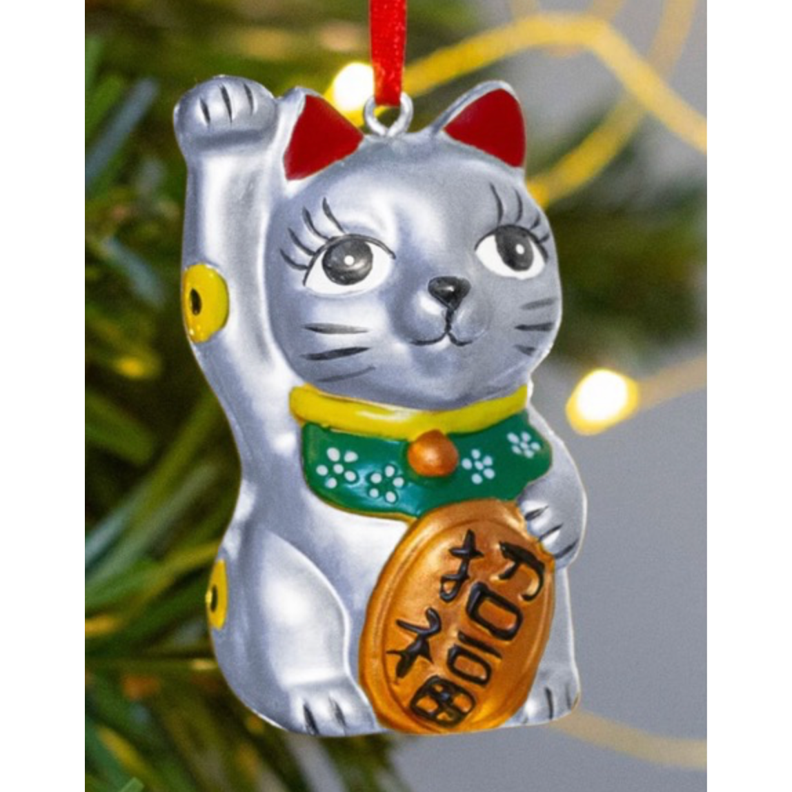 HANGING DECORATION: Lucky Cat Silver