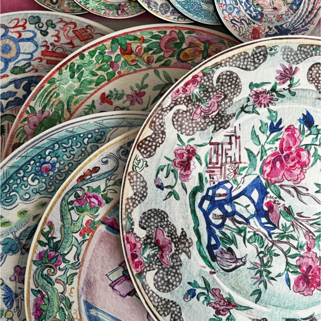 6 PC PLACEMAT SET: Antique Chinese Plates