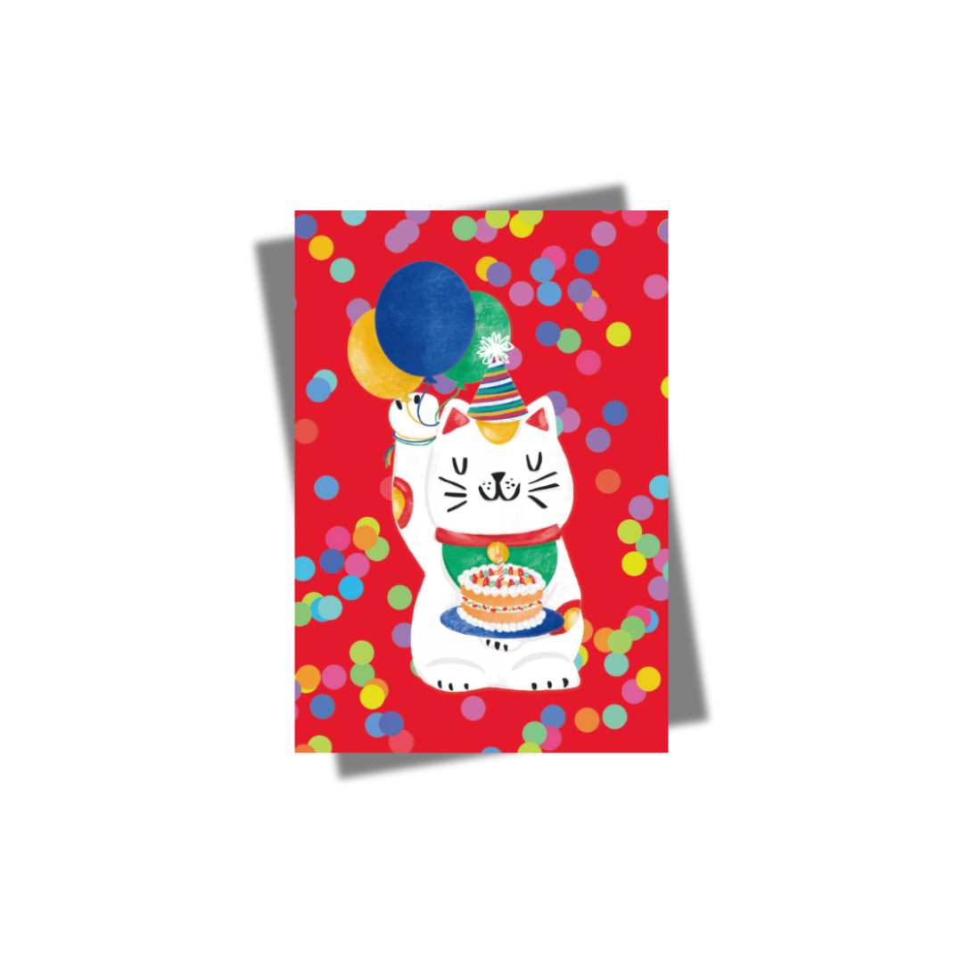 GREETING CARD: Lucky Cat Balloon