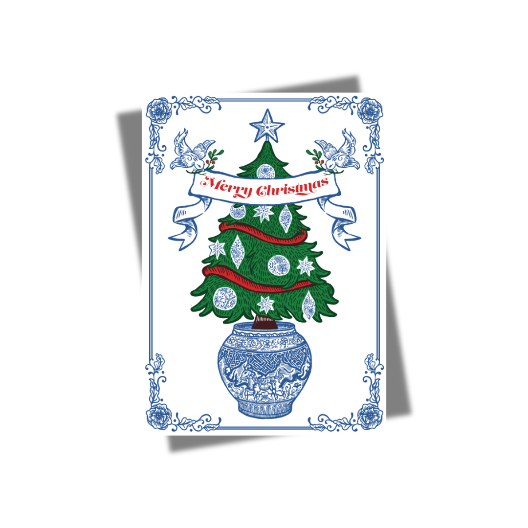 CHRISTMAS POSTCARD: Luxe Foiled Hong Kong Ginger Jar Tree