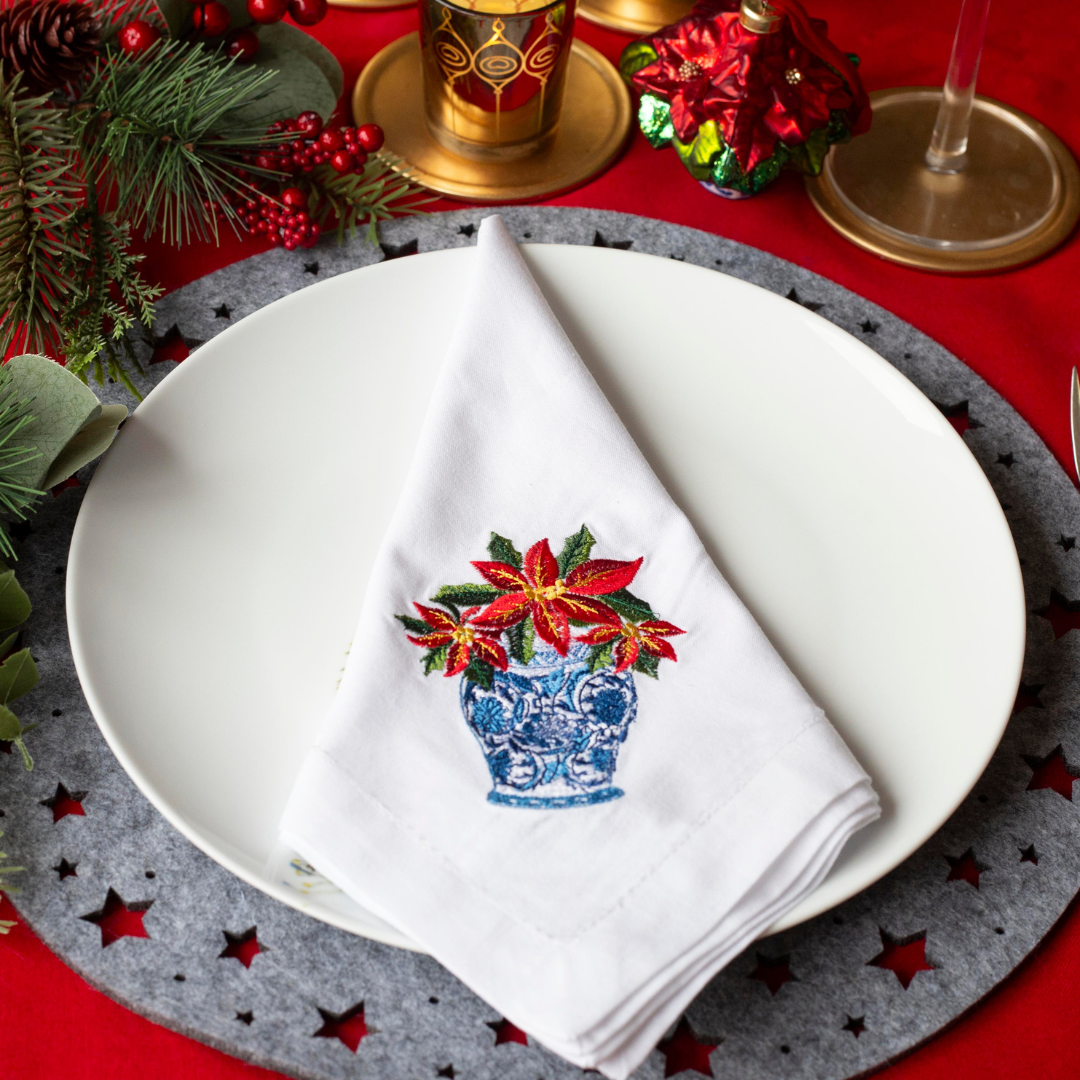 100% COTTON NAPKIN 4PC SET: Christmas Chinoiserie