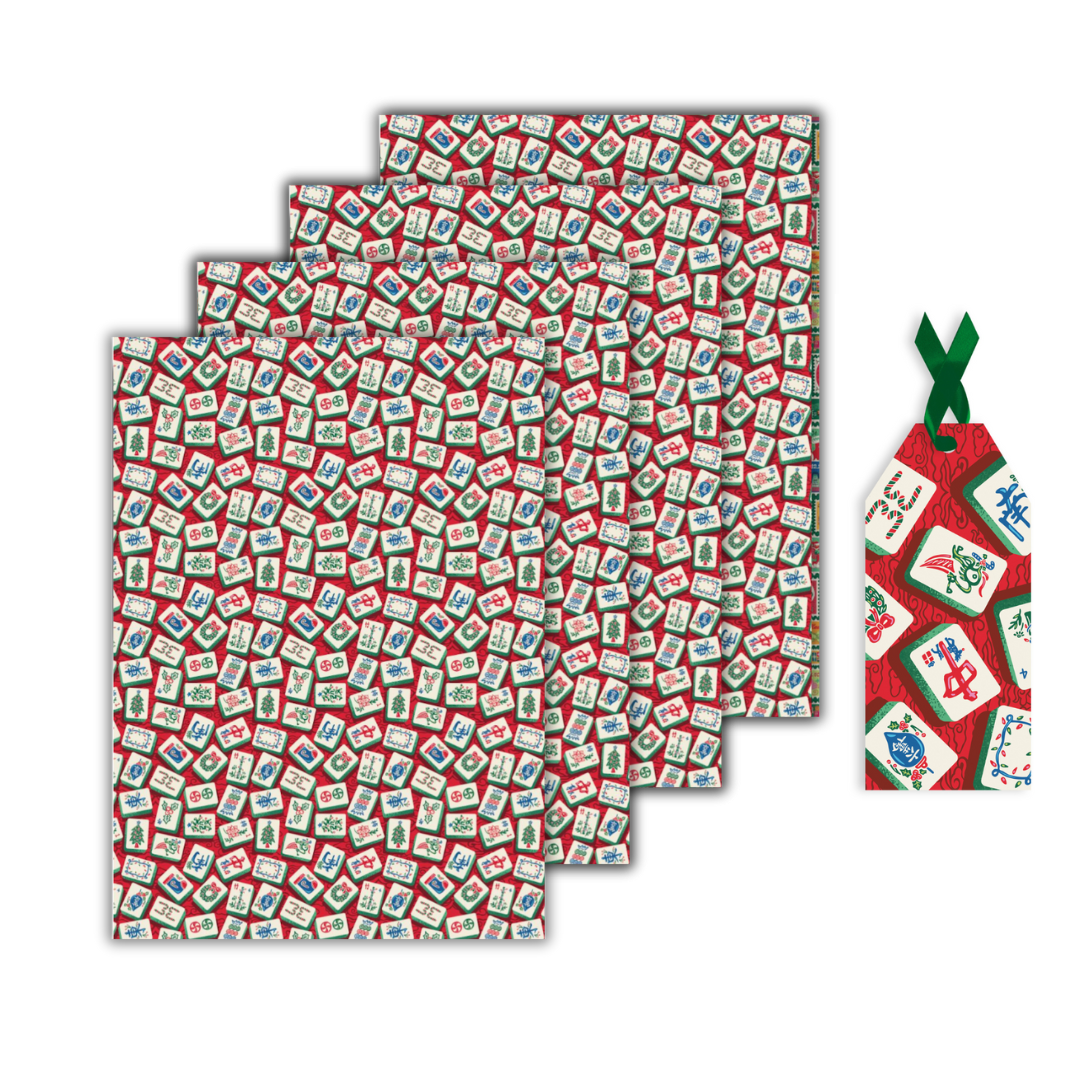 CHARITY CHRISTMAS WRAP: Festive Mahjong (10 Sheets + 20 Tags)
