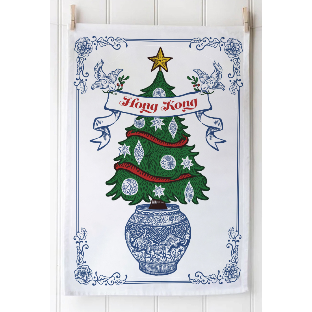 TEA TOWEL - Festive Blue & White (set of 2)