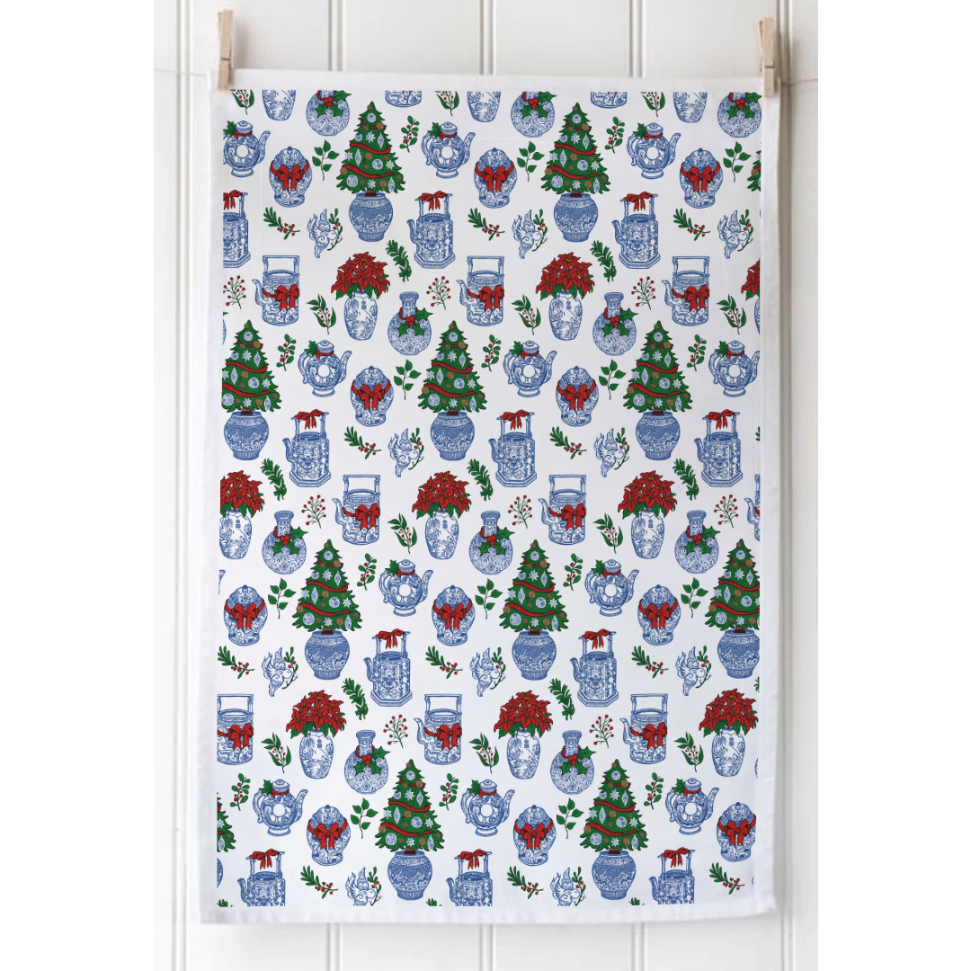 TEA TOWEL - Festive Blue & White (set of 2)