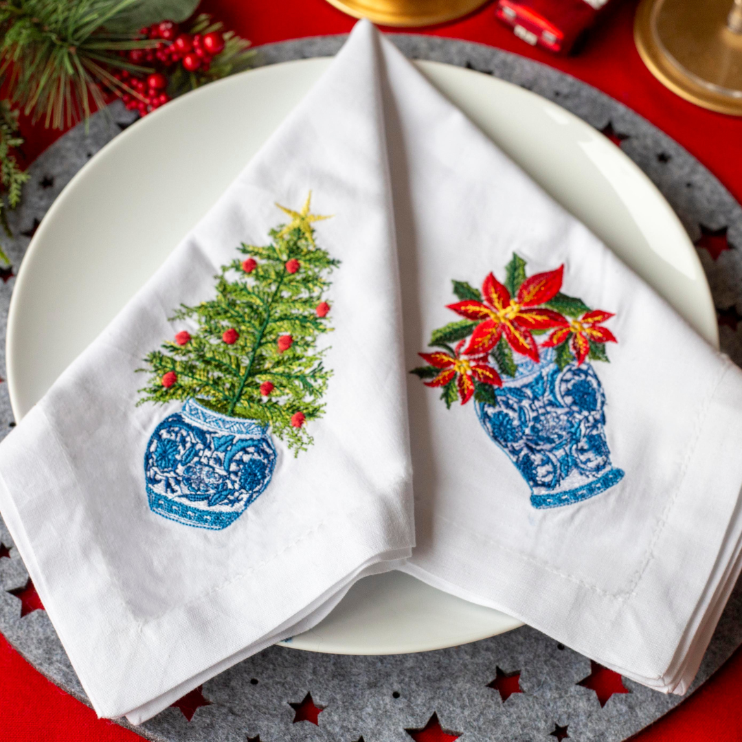 100% COTTON NAPKIN 4PC SET: Christmas Chinoiserie