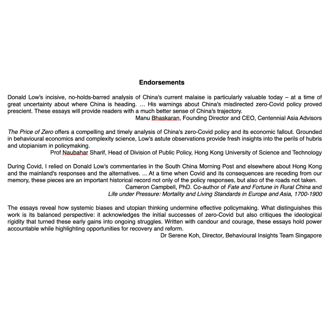 BOOK: The Price of Zero- China’s policy missteps during and after Covid