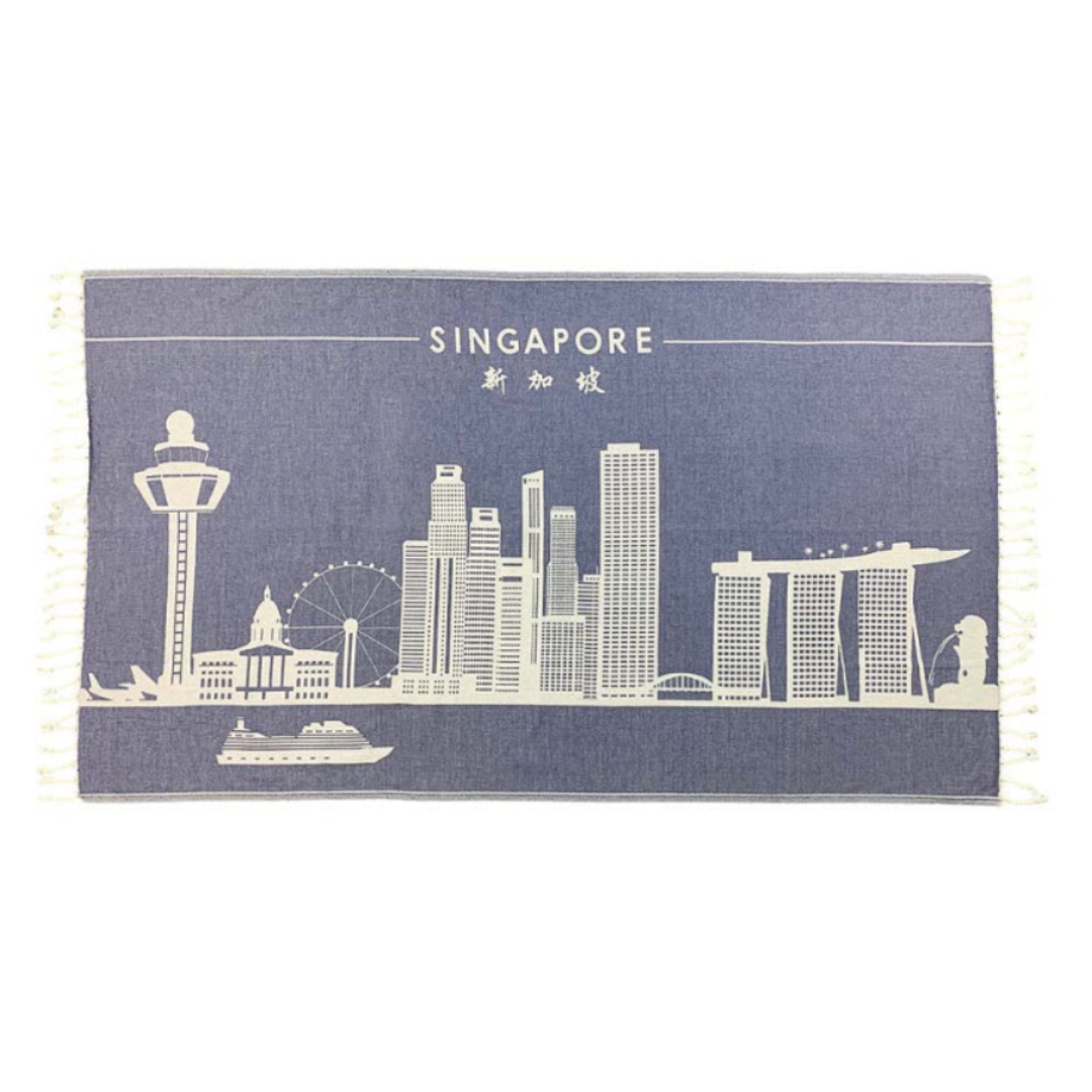 TURKISH TOWEL: SINGAPORE SKYLINE NAVY