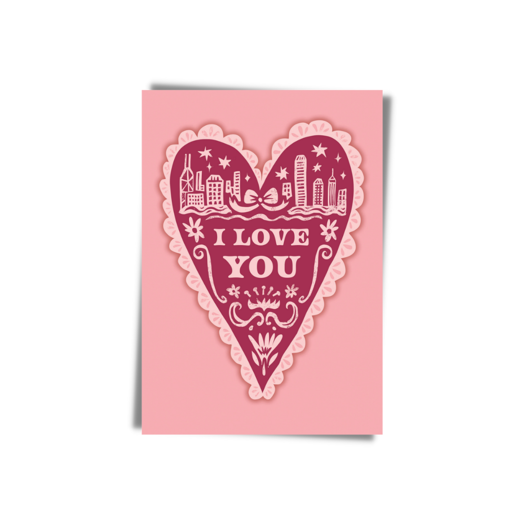 GREETING CARD: I love you (Pink Heart) (2 sizes)