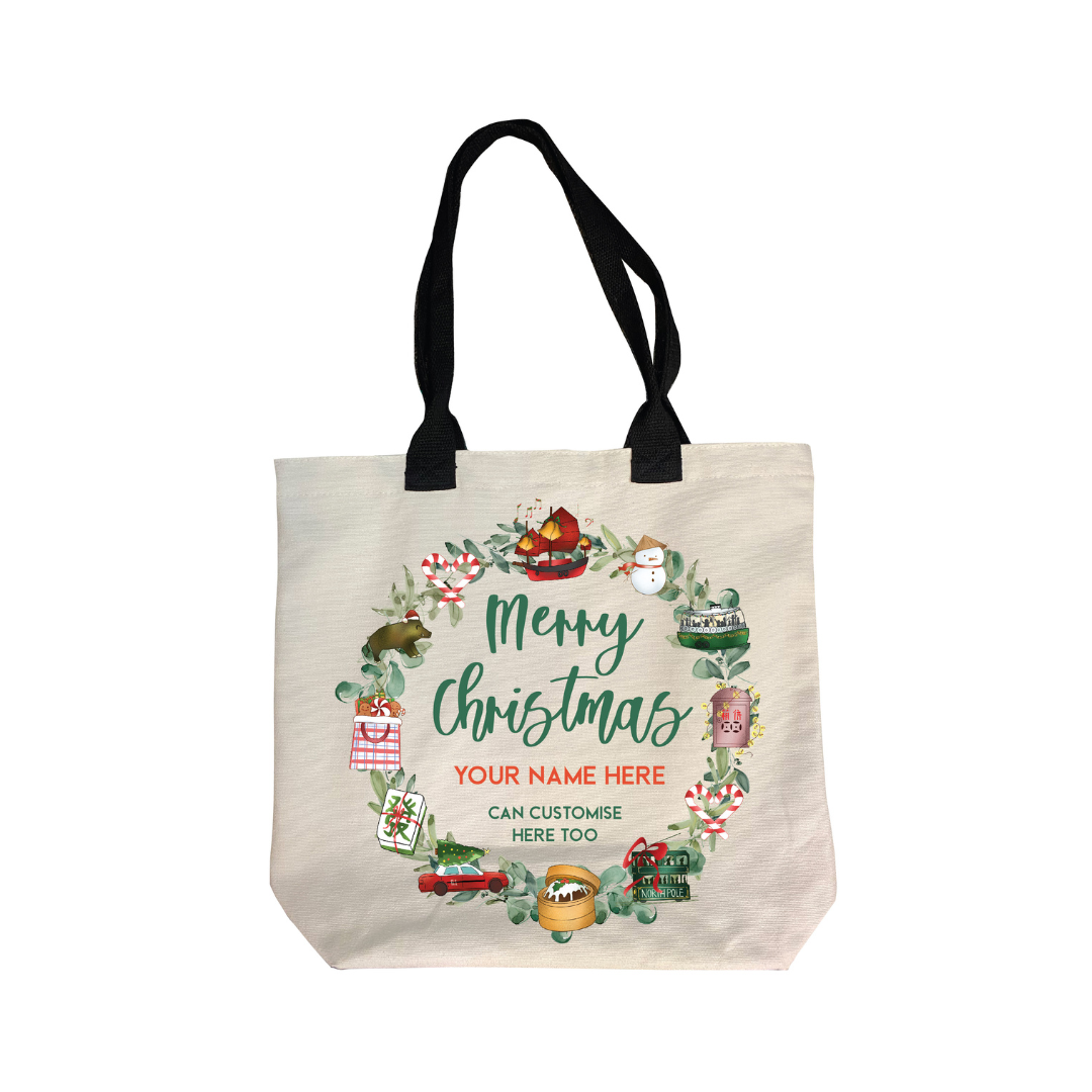 PERSONALISED TOTE BAG: Christmas Wreath