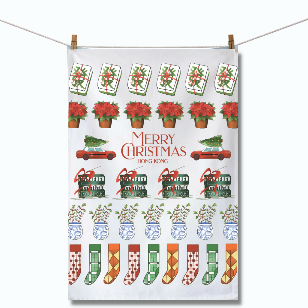 CHRISTMAS TEA TOWEL:  Hong Kong Icons