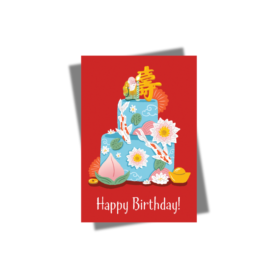 GREETING CARD: Longevity Cake Red (2 sizes)