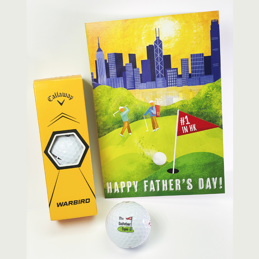 PERSONALISED THE GOLFATHER GOLF BALLS: Set of three, greeting card & including delivery