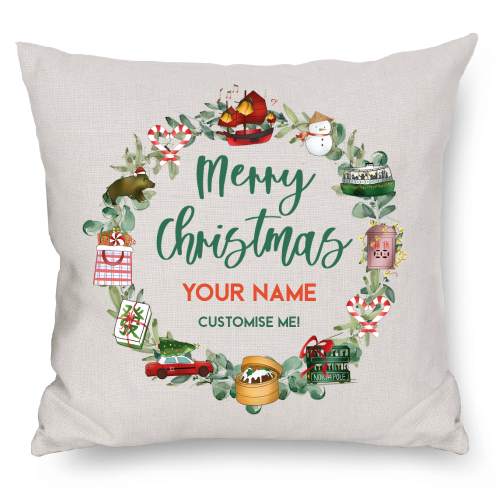 PERSONALISED CUSHION: Christmas Wreath
