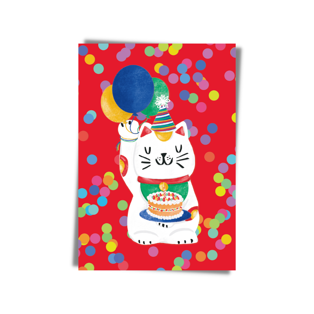 GREETING CARD: Lucky Cat Balloon