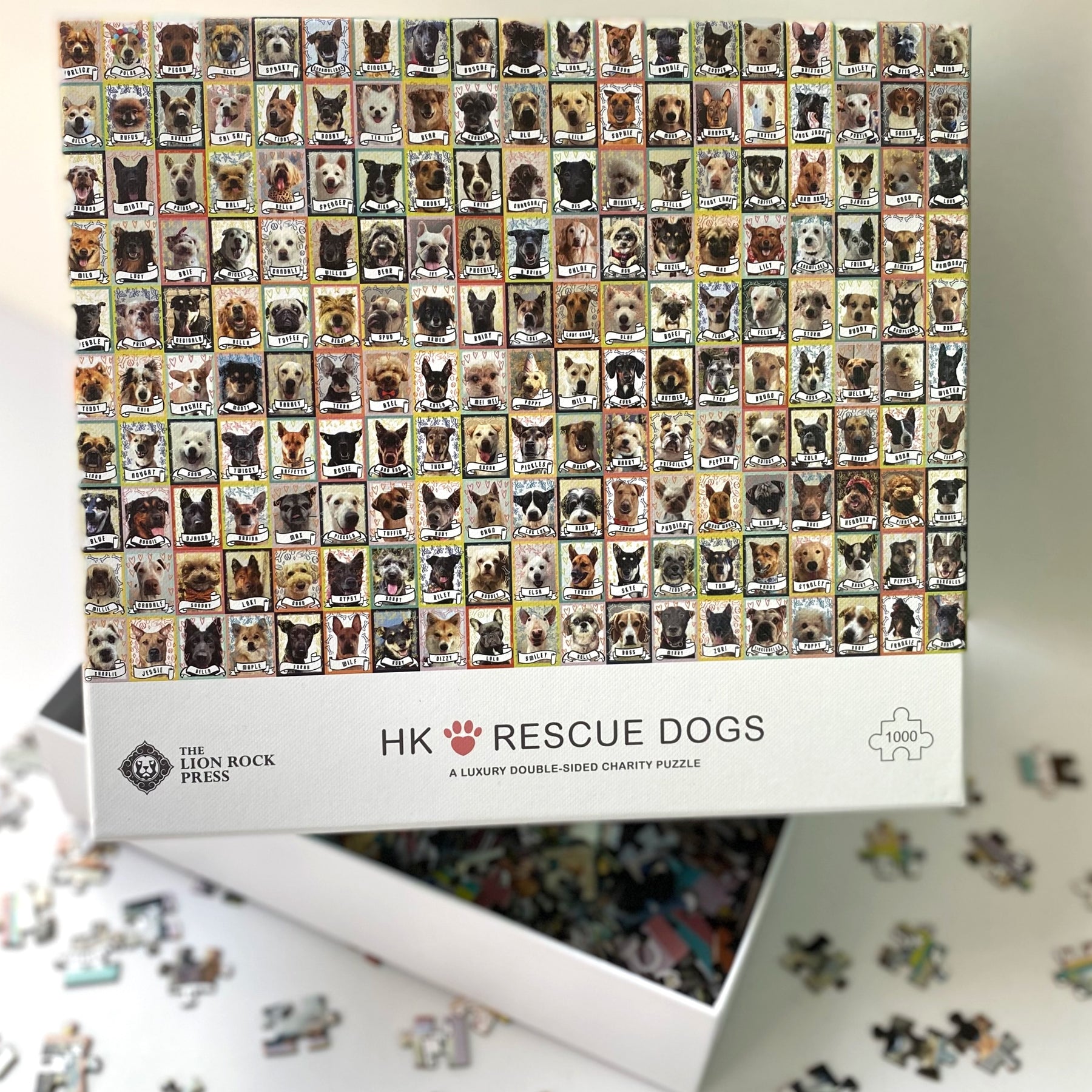 Light Gray LUXURY DOUBLE-SIDED 1000pc PUZZLE: HK Loves Rescue Dogs