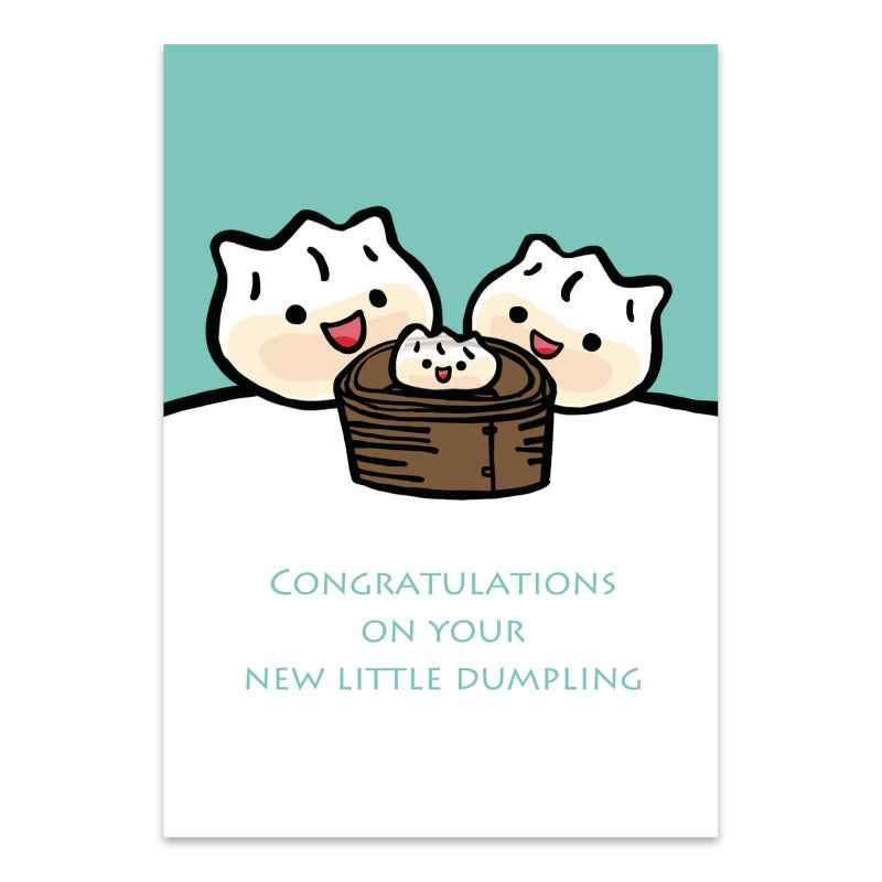 Medium Aquamarine GREETING CARD: Congratulations on Your New Little Dumpling!
