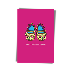GREETING CARD: WELCOME LITTLE ONE - Tiger Slippers (2 colours)