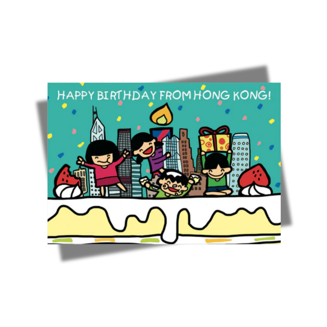 GREETING CARD: Happy Birthday From Hong Kong - Skyline Cake