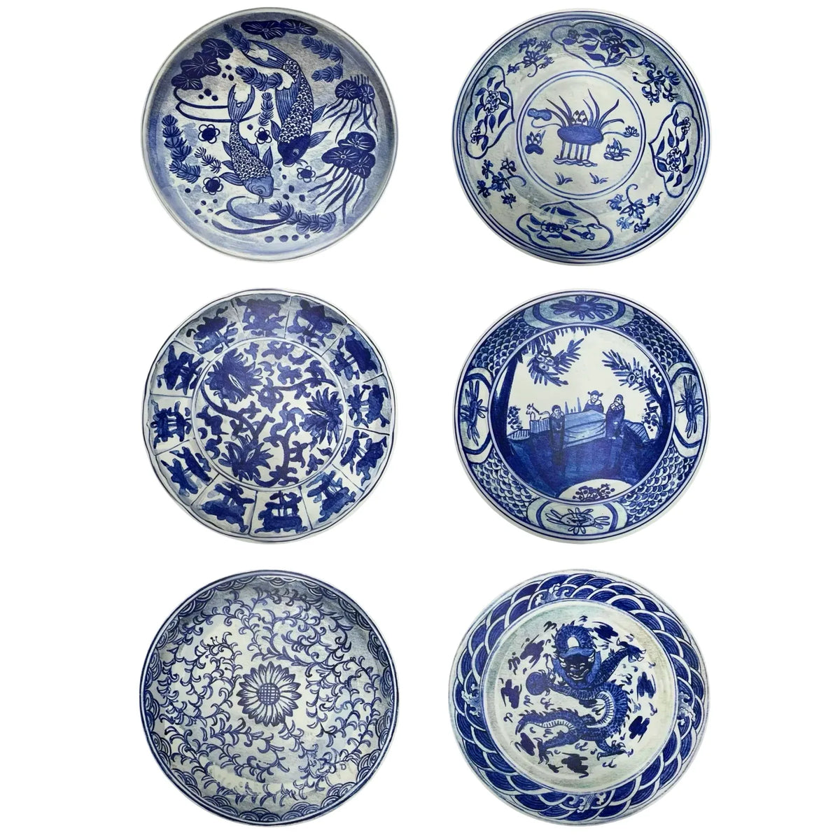 6 PC PLACEMAT SET: Antique Chinese Plates- Blue & White