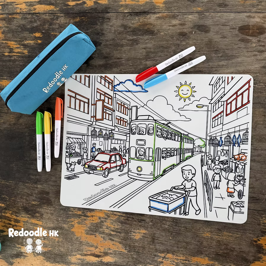 REUSABLE COLOURING MAT: Hong Kong Street Scene