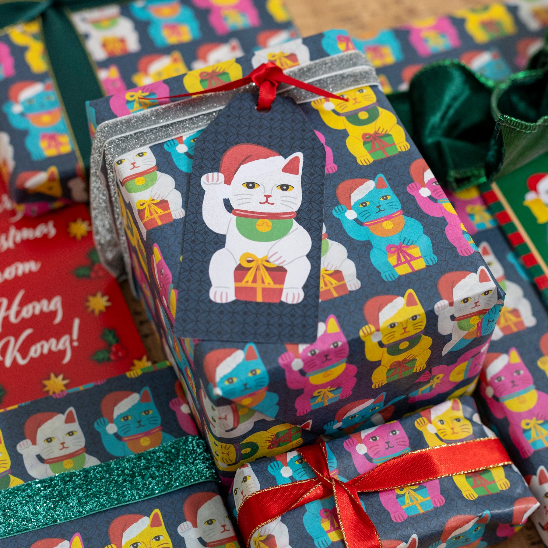 CHARITY CHRISTMAS GIFT TAG: Santa Lucky Cat