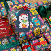 CHARITY CHRISTMAS WRAP: Santa Lucky Cat (10 Sheets + 10 Tags)