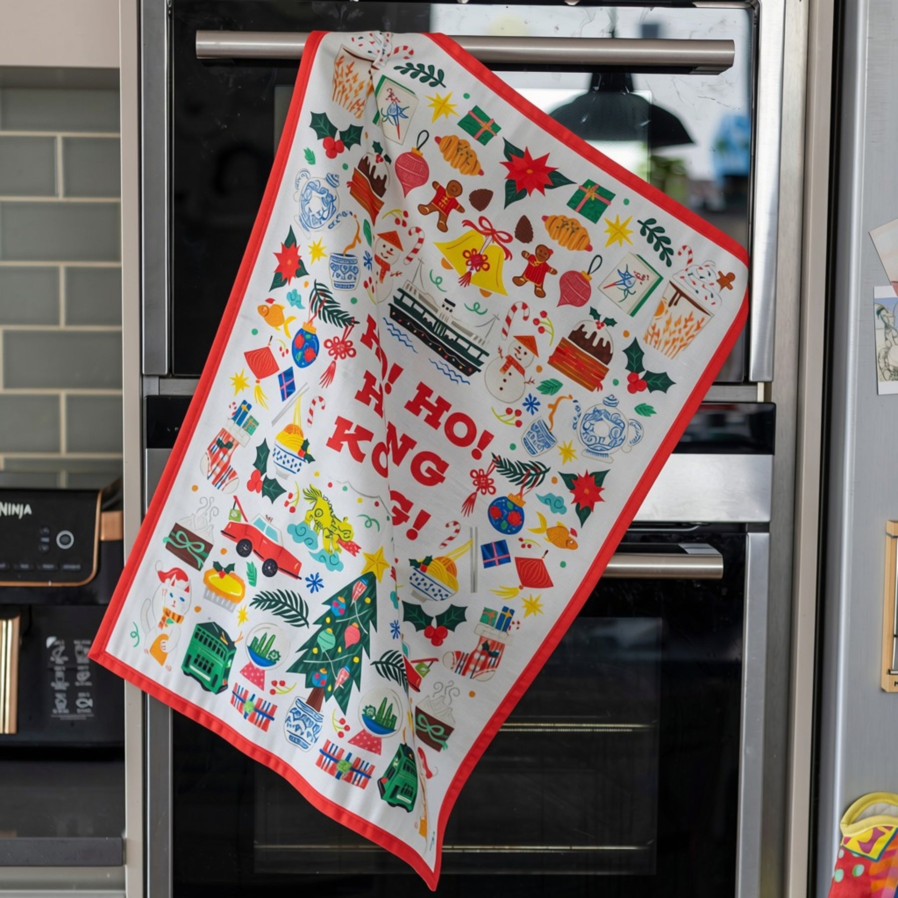 CHRISTMAS TEA TOWEL: Ho Ho Hong Kong