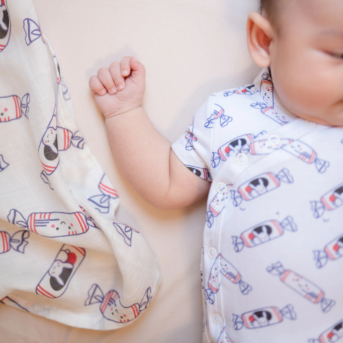ORGANIC COTTON ONESIE: White Bunny Candy