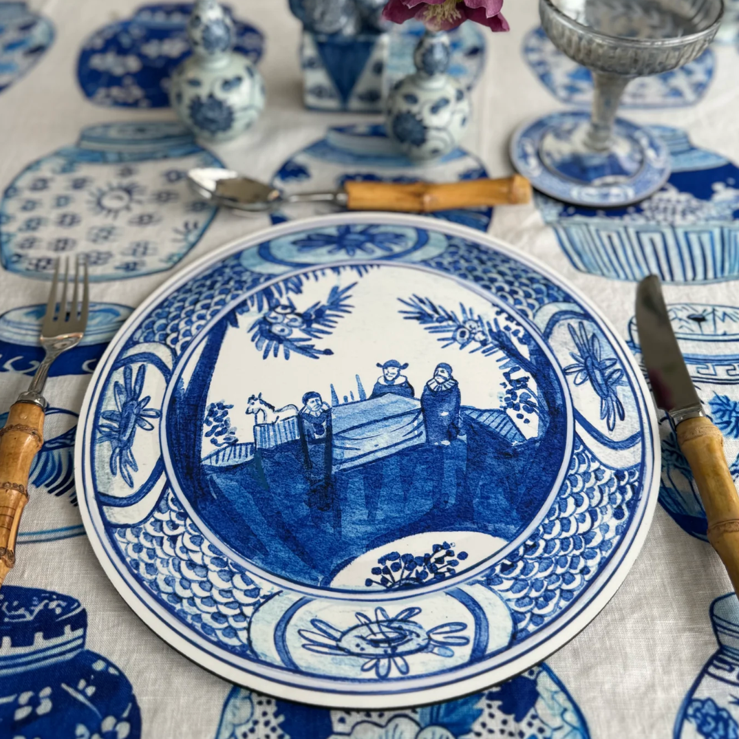 6 PC PLACEMAT SET: Antique Chinese Plates- Blue & White