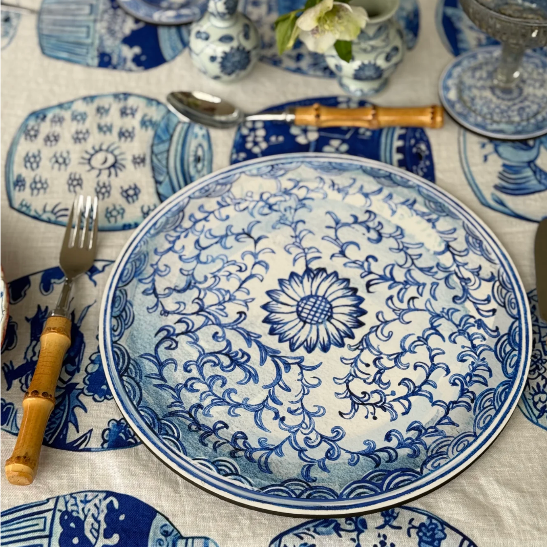 6 PC PLACEMAT SET: Antique Chinese Plates- Blue & White