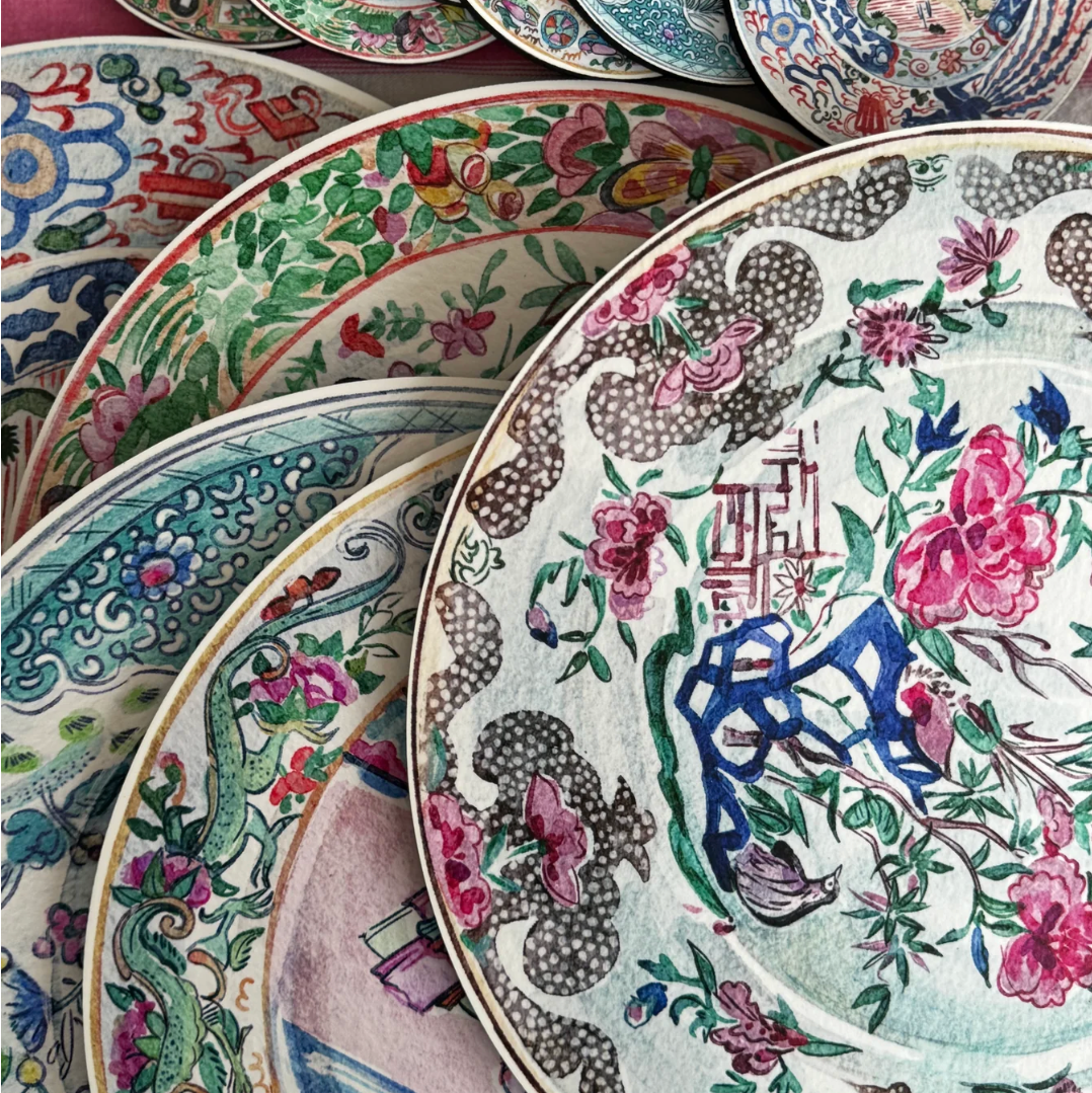6 PC PLACEMAT SET: Antique Chinese Plates