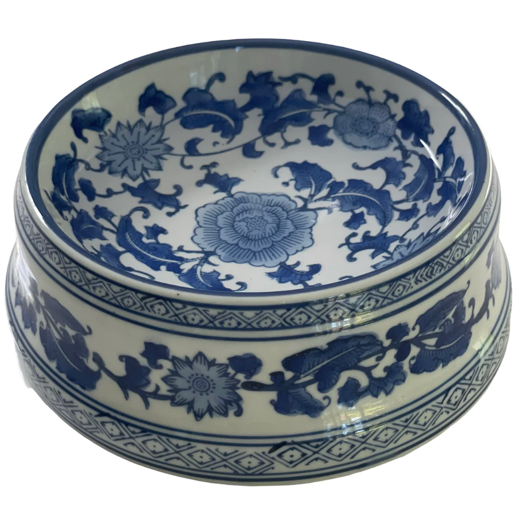 CERAMIC PET BOWL: Blue & White