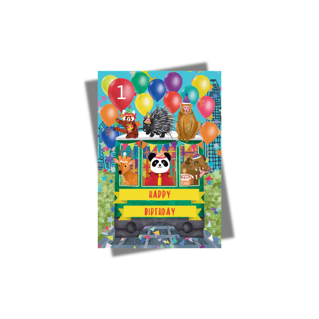 GREETING CARD: Happy Birthday - Peak Tram Party (age 1)