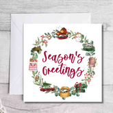 HONG KONG CHARITY CHRISTMAS CARD: Luxe Red Foiled Wreath Season's Greetings (single or 8 pack)