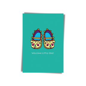 GREETING CARD: WELCOME LITTLE ONE - Tiger Slippers (2 colours)