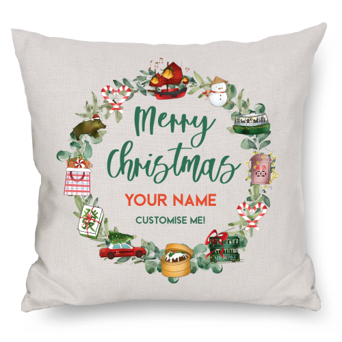 PERSONALISED Cushion: Christmas Wreath