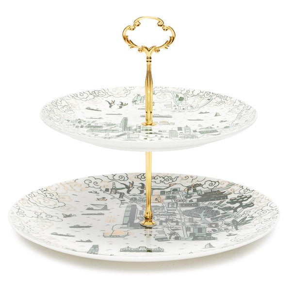 CAKE STAND: HK and Kowloon Willow Cake Stand (Green & Gold)