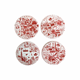 COASTER SET: HK & Kowloon Willow Coasters- Set Of 4 (Red)