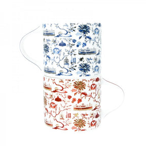 MUG: HK Toile Festive Mugs (Set Of 2) - Red & Gold And Blue & Silver