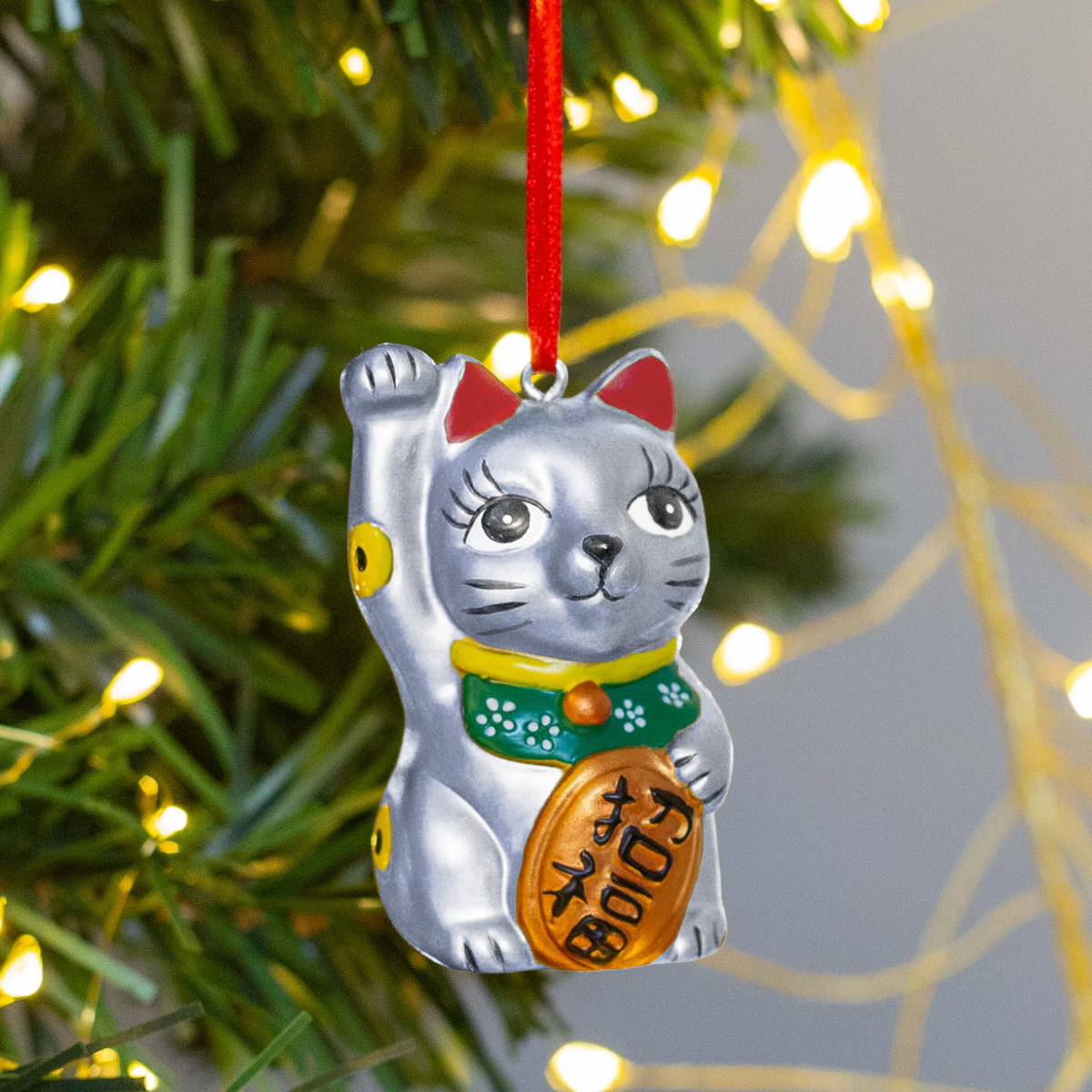 HANGING DECORATION: Lucky Cat Silver