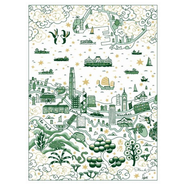 TEA TOWEL: Willow HK Festive Tea Towel - Green & Gold