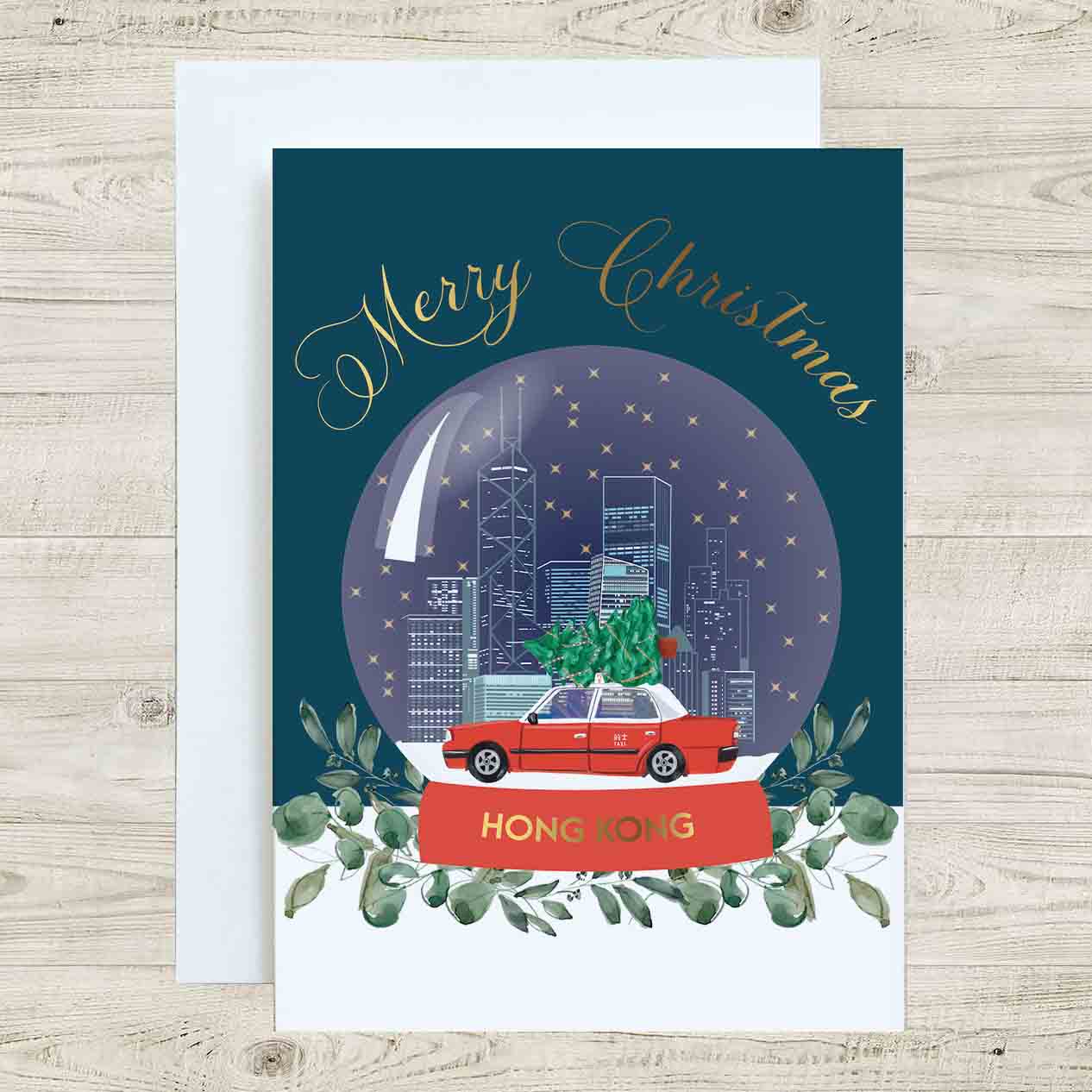 HONG KONG CHARITY CHRISTMAS CARD: Taxi Snow Globe (10 Pack)