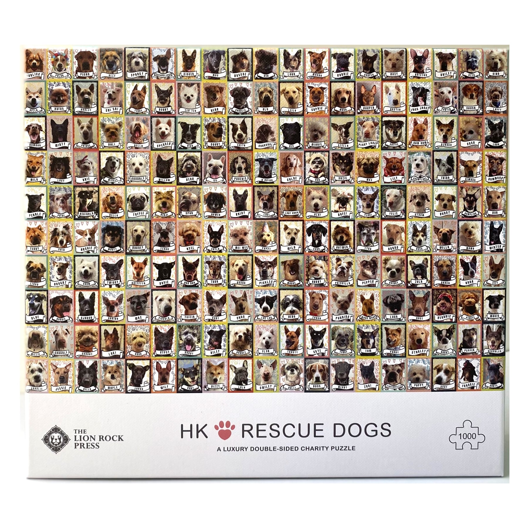 Light Gray LUXURY DOUBLE-SIDED 1000pc PUZZLE: HK Loves Rescue Dogs