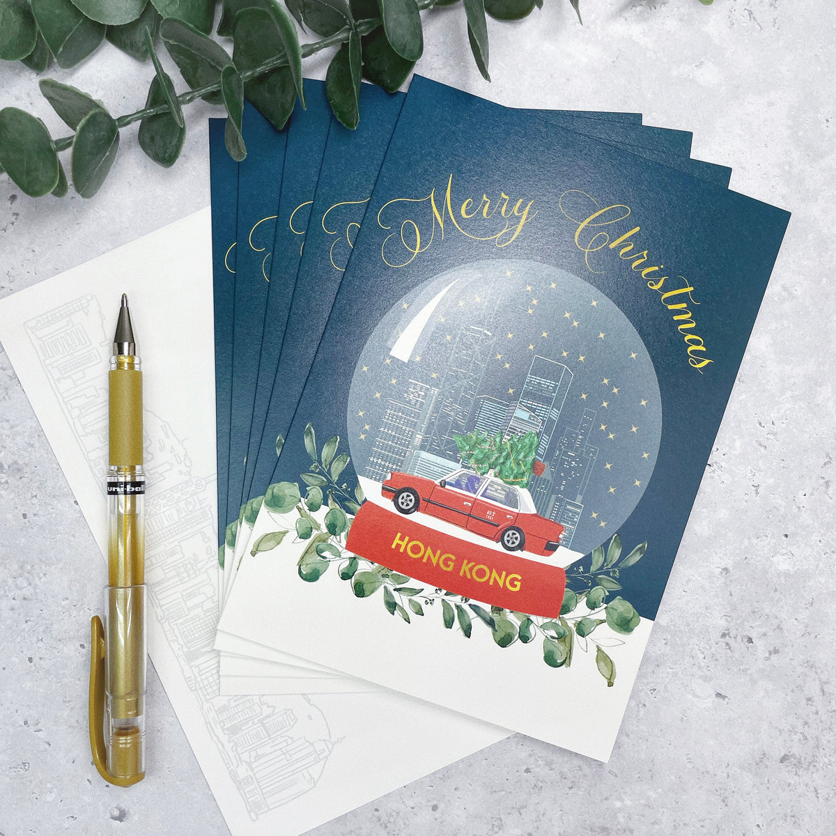 HONG KONG CHARITY CHRISTMAS CARD: Taxi Snow Globe (10 Pack)