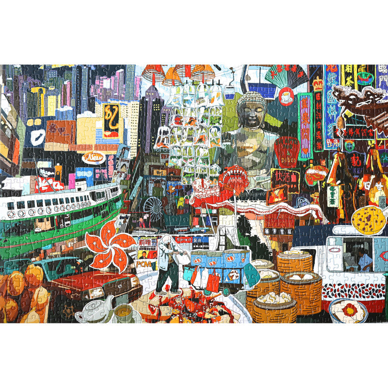 Gray DOUBLE-SIDED 1000pc PUZZLE: Celebrating Hong Kong