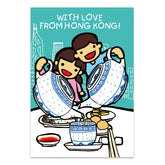 Light Gray GREETING CARD: With Love From Hong Kong - Blue Teapot